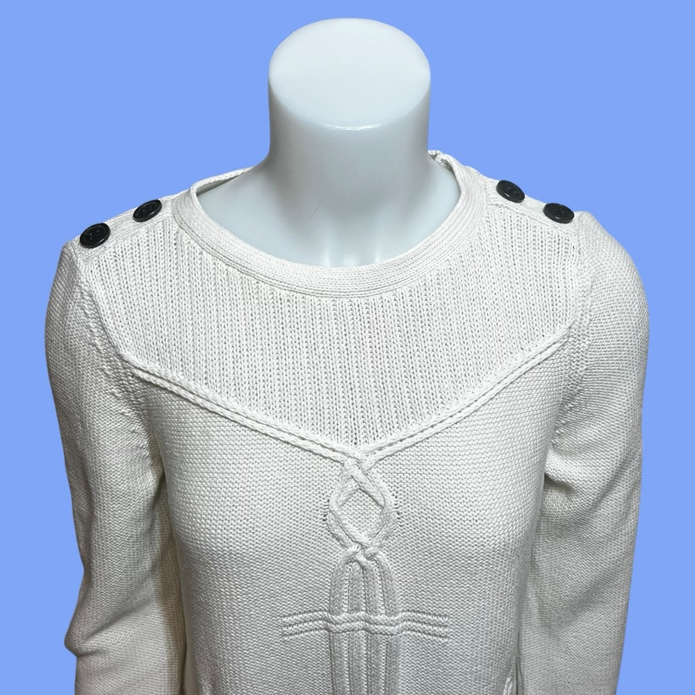 Women’s Talbots Anchor Cotton Sweater, Petite M, Off White - Picture 5 of 14